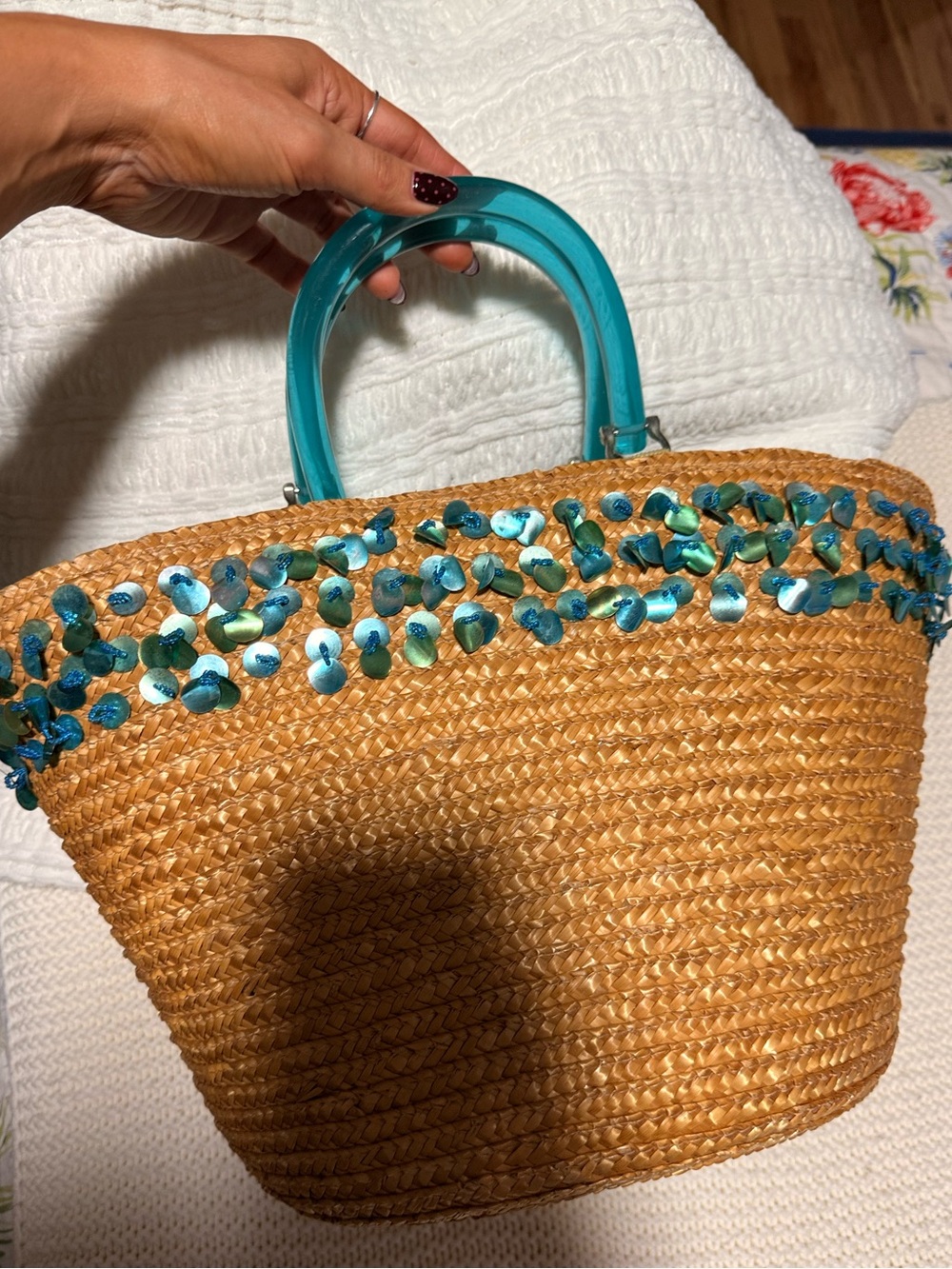 Coastal beach purse with lucite handles